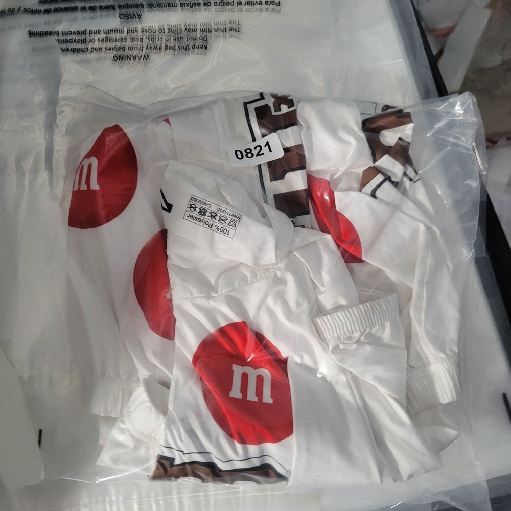 M&M's Shell Jacket Mens 2XL White Red All Over Print Logo Full Zip Windbreaker - Picture 11 of 12